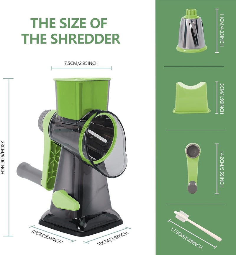 TiwisiTe Rotary Cheese Grater Multi-Purpose Stainless Steel Shredder- Cheese Grater With handle Effortless Grating of Vegetables, Nuts and Fruits,with Suction Base and Cleaning Brush (green) - Image 5